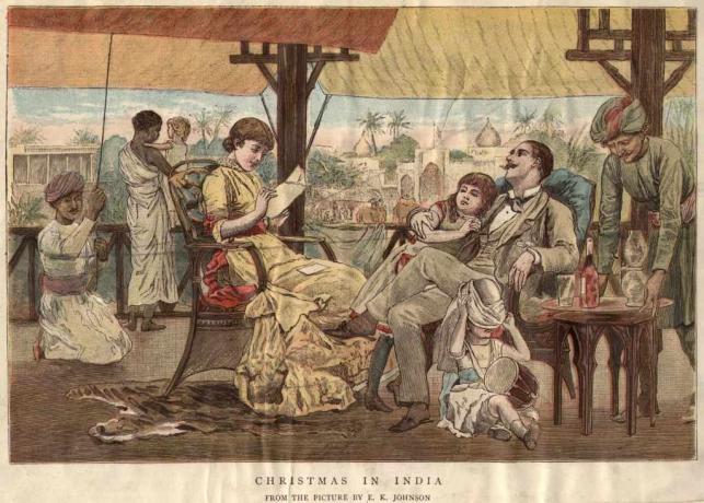 intorno al 1900: una famiglia britannica festeggia il Natale in India.