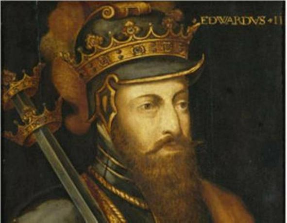 Edoardo III con barba e armatura.