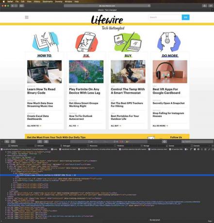 Ispeziona gli elementi web in Safari