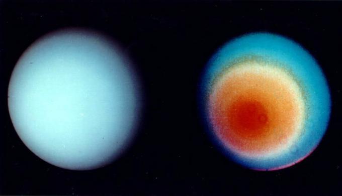Due vedute di Urano da Voyager 2.