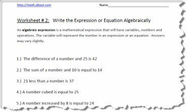 Fogli di lavoro per espressioni algebriche n. 2