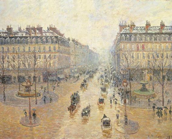 Avenue de L'Opéra. Effetto neve. Mattina, di Pissarro Camille, XIX secolo, 1898, olio su tela, cm 65 x 82