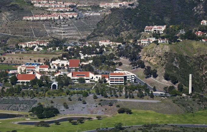 Vista aerea del campus della Pepperdine University, Malibu, California