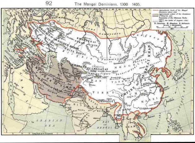 Mappa che mostra i domini mongoli tra il 1300 e il 1405.