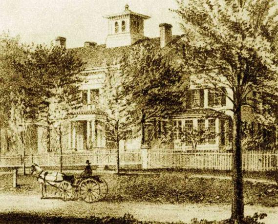 Illustrazione della casa di Dickinson ad Amherst
