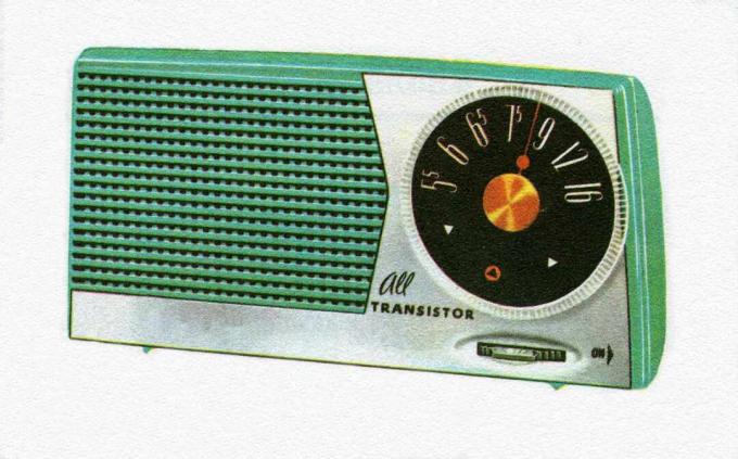 Illustrazione d'epoca di una radio a transistor portatile degli anni '50
