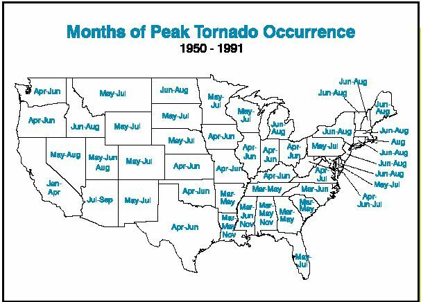 Mesi di punta del tornado da parte dello Stato
