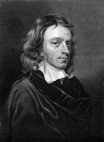 Incisione di John Milton in bianco e nero