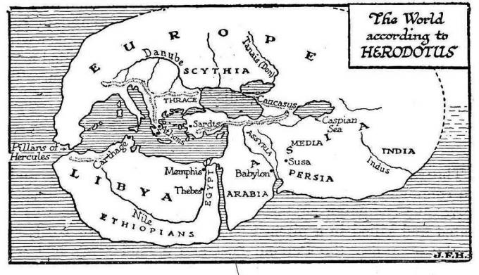 Mappa che mostra la vista del mondo antico di Erodoto