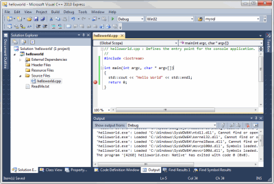 Visual c ++ 2010 Express Hello World