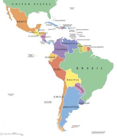 Mappa politica dei singoli stati dell'America Latina