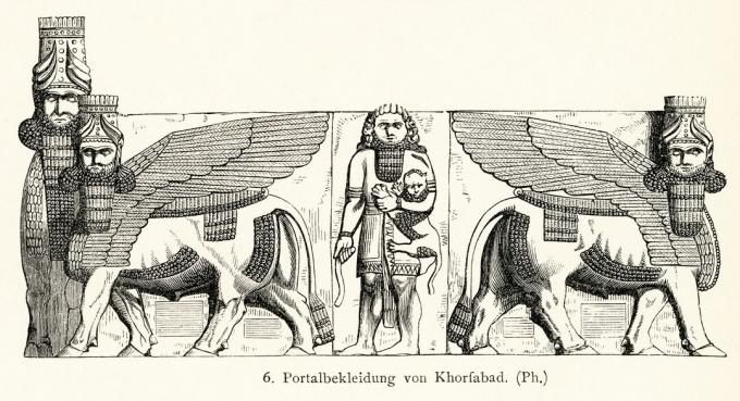 statue stipite portale di Dur-Sharrukin, Palazzo di Sargon, Khorsabad, Iraq