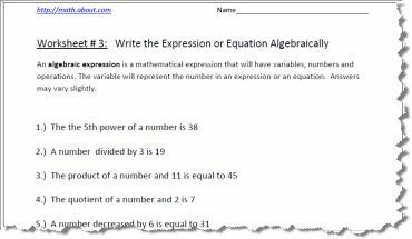 Foglio di lavoro sull'espressione algebrica n. 3
