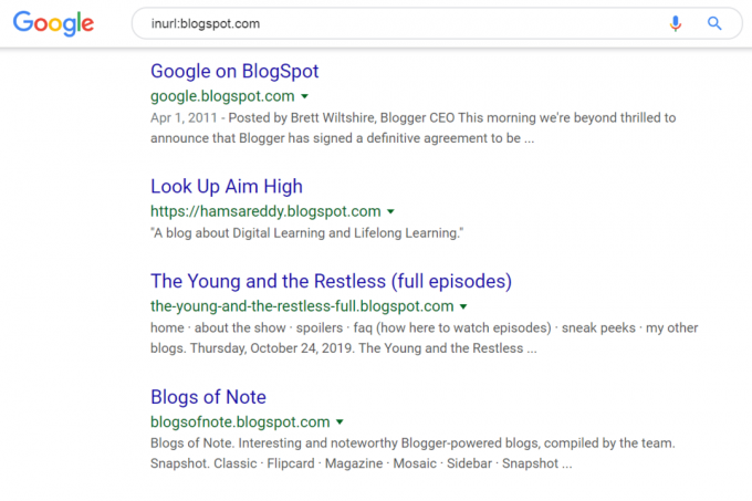 Ricerca Blogspot su Google