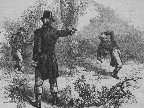 Il vicepresidente Aaron Burr uccide l'ex segretario al Tesoro Alexander Hamilton in un duello l'11 luglio 1804.