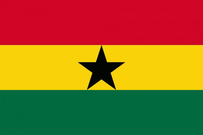 Bandiera del Ghana con una spessa striscia rossa, gialla e verde e una stella nera al centro.
