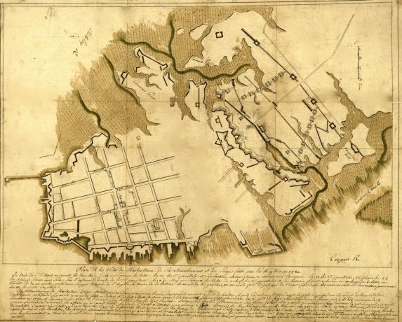 Mappa delle difese britanniche a Charleston.