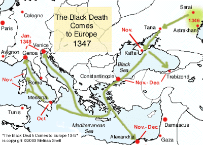 L'arrivo della malattia in Europa orientale e in Italia La morte nera arriva in Europa, 1347