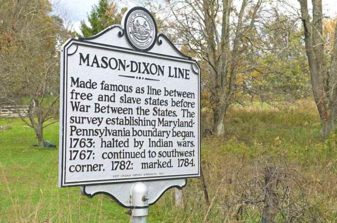 Segno che segna la storica linea Mason – Dixon