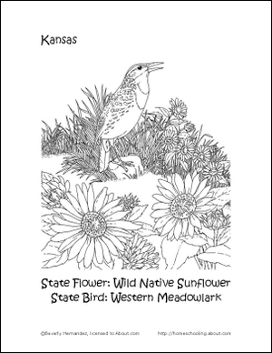 Pagina da colorare di Kansas State Flower and State Bird
