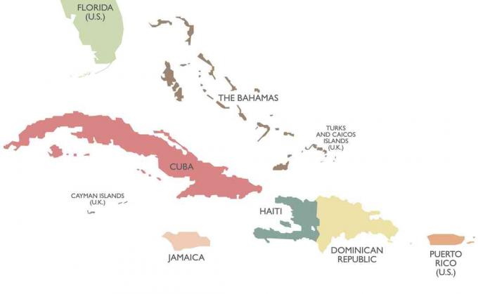 Mappa politica delle Grandi Antille