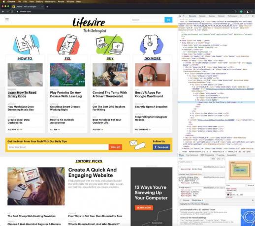 Ispezione degli elementi web in Chrome