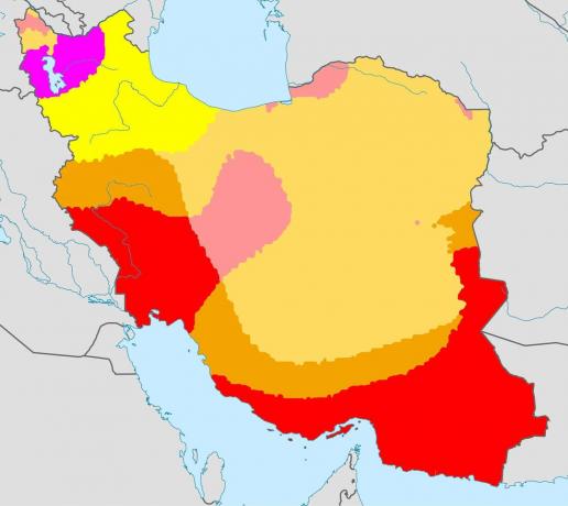 Mappa dell'Iran con classificazione climatica Koppen.