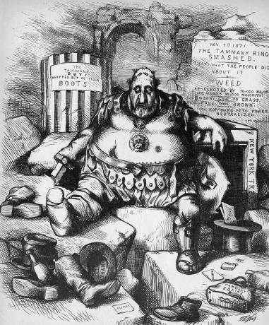 Cartone animato Thomas Nast raffigurante un Boss Tweed sconfitto nel novembre 1871